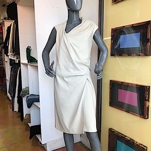 HELMUT LANG Asymmetrical Side-Belt Draped Dress in Bone EUC/sz 8